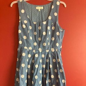 Womens Monteau Belted Demin Colored Polka Dot Dress (Knee-Length)